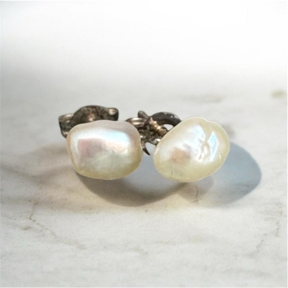 Vintage Cream Freshwater Pearl Stud Earrings Sterling Silver Posts 1995 Avon